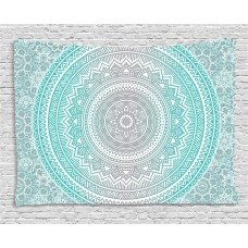 Grey and Aqua Tapestry, Ombre Traditional Universe Symbol with Tribal Geometric Mandala Zen Artwork, Wall Hanging for Bedroom Living Room Dorm Decor, 60W X 40L Inches, Aqua Grey, by Ambesonne   